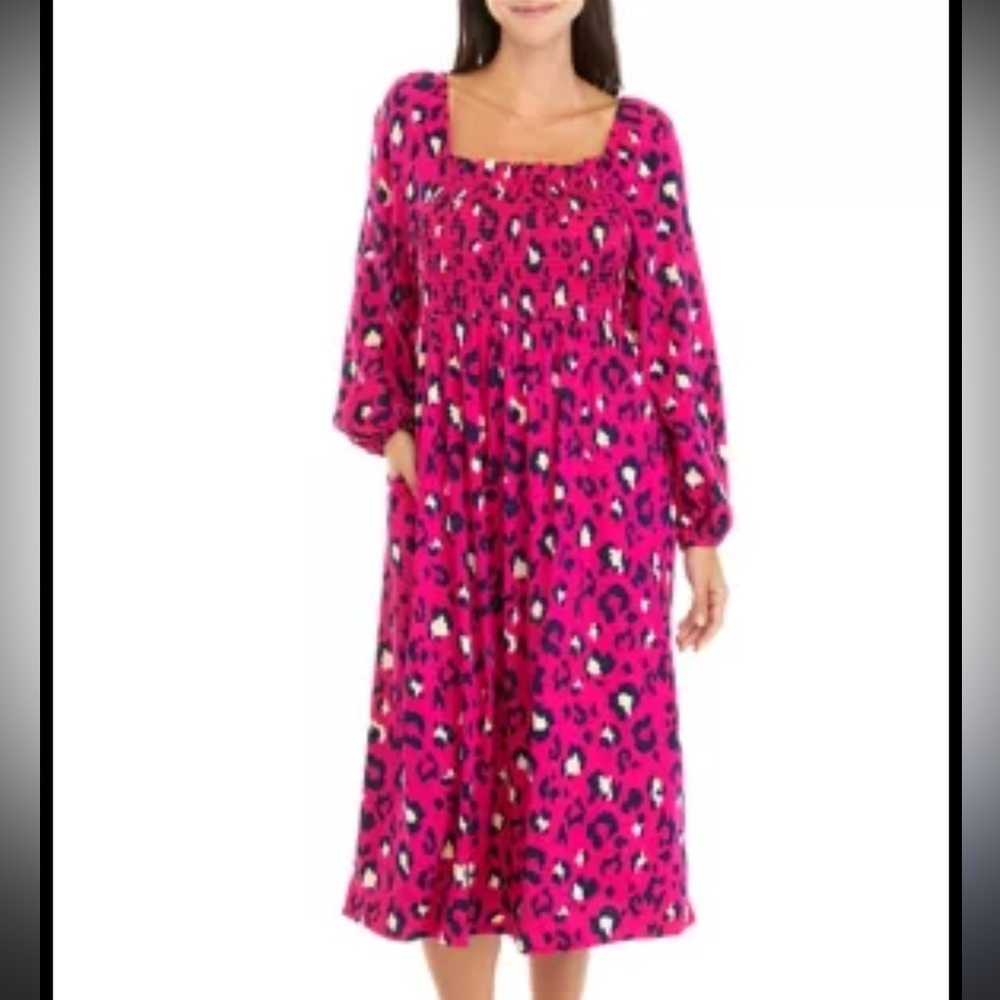 Crown & Ivy Blouson Sleeve Animal Print Dress L